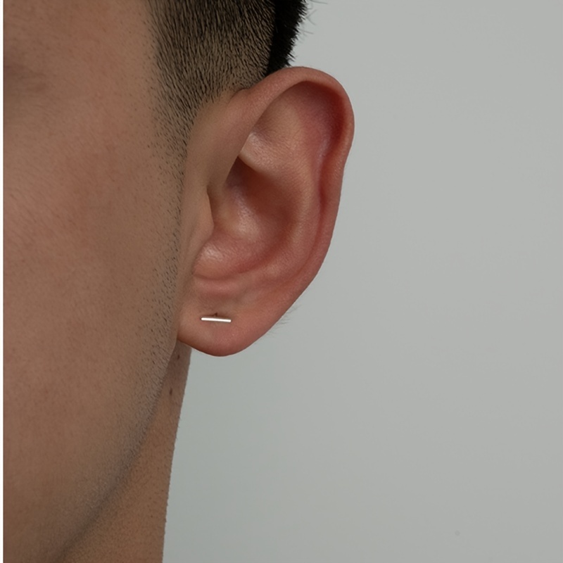 Silvery Vertical Bar Stud Earrings, Funky Men's Accessories