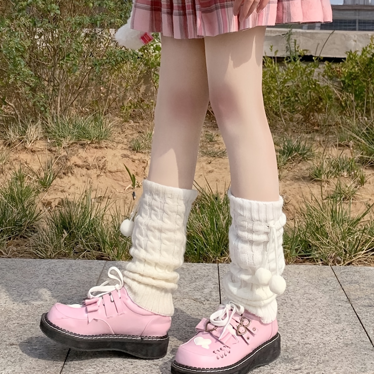 Kawaii White Knitted Knee High Warmers For Women Loose Boot Trout