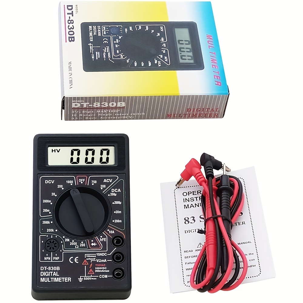 Multimetre digital avec un étui, une paire de câble test de 1m avec sondes  et une prise multifonctio
