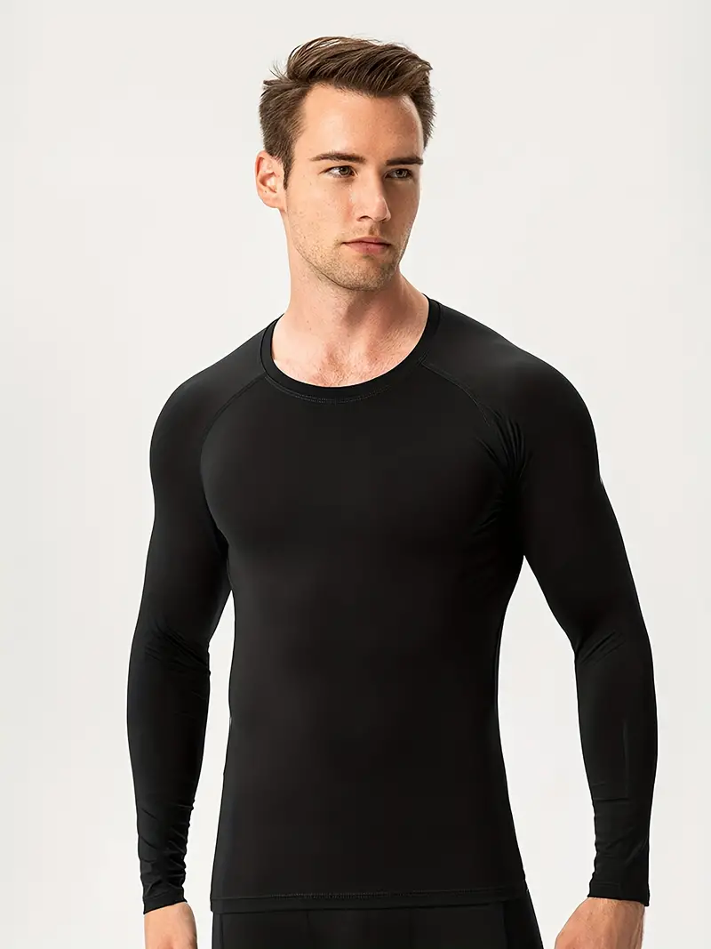 Men's Fitness Tight Elastic Long Sleeve Shirts Compression - Temu