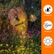 1pc solar watering can with lights solar lanterns outdoor hanging waterproof garden decor flash warm light with stand solar lights outdoor garden decorative retro metal solar garden lights yard decorations for lawn path patio halloween decorations lights outdoor details 4