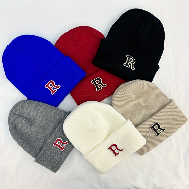 Beanie R Simple Color Solid Letter - Graphic Temu Skull