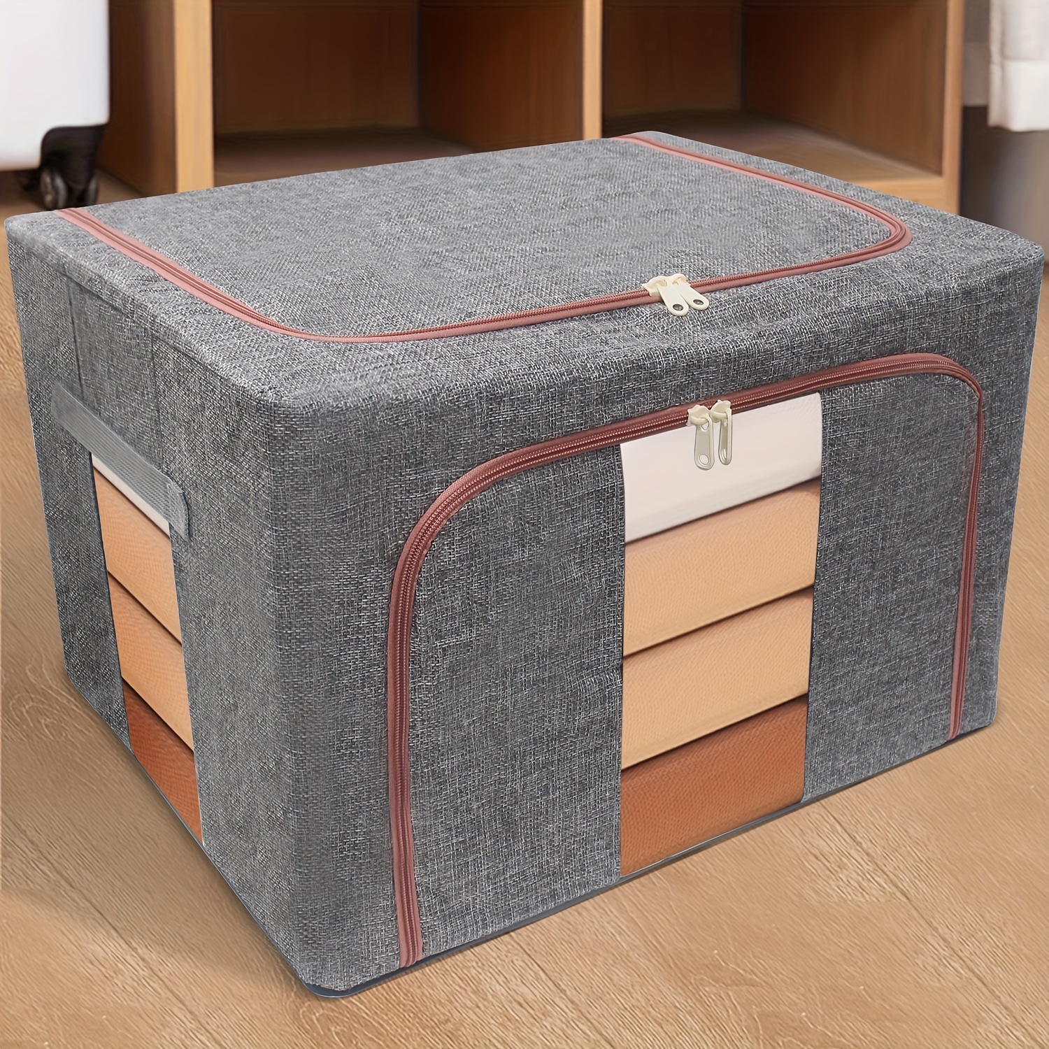 1pc Fabric Storage Box With Clear Window For Closet Organization