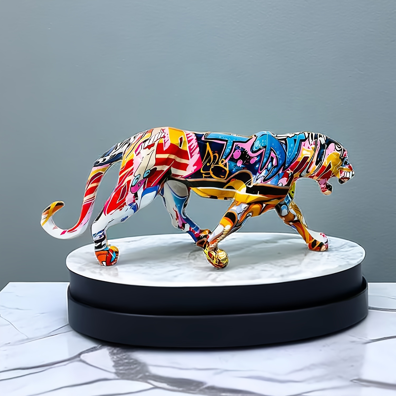 1pc Colorful Abstract Leopard Statue, Leopard Sculpture, Hand-painted  Animal Resin Modern Home Decoration, room Decor