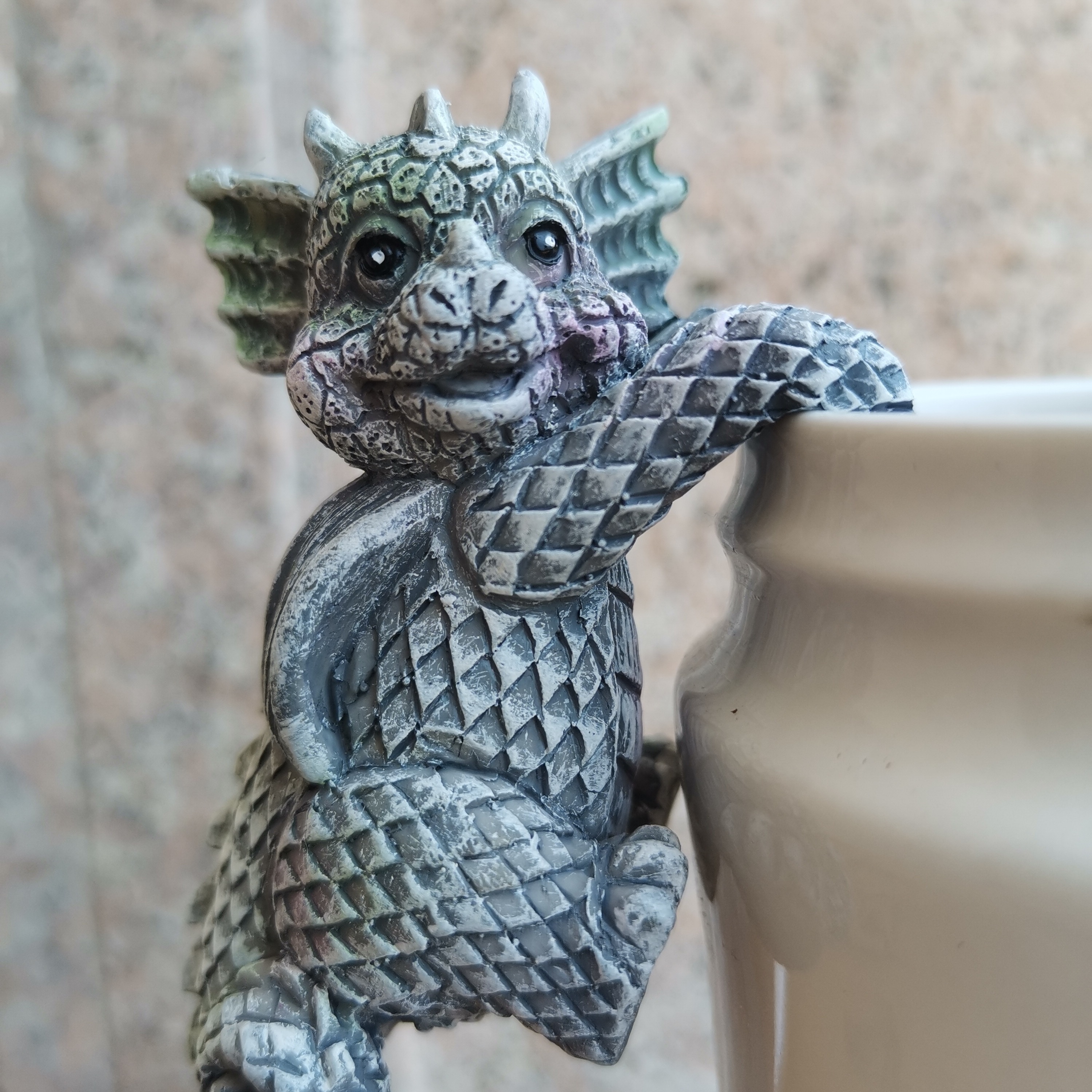 Whimsical Dainty Garden Dragon Sitting Figurine Faux Stone Fantasy Decor