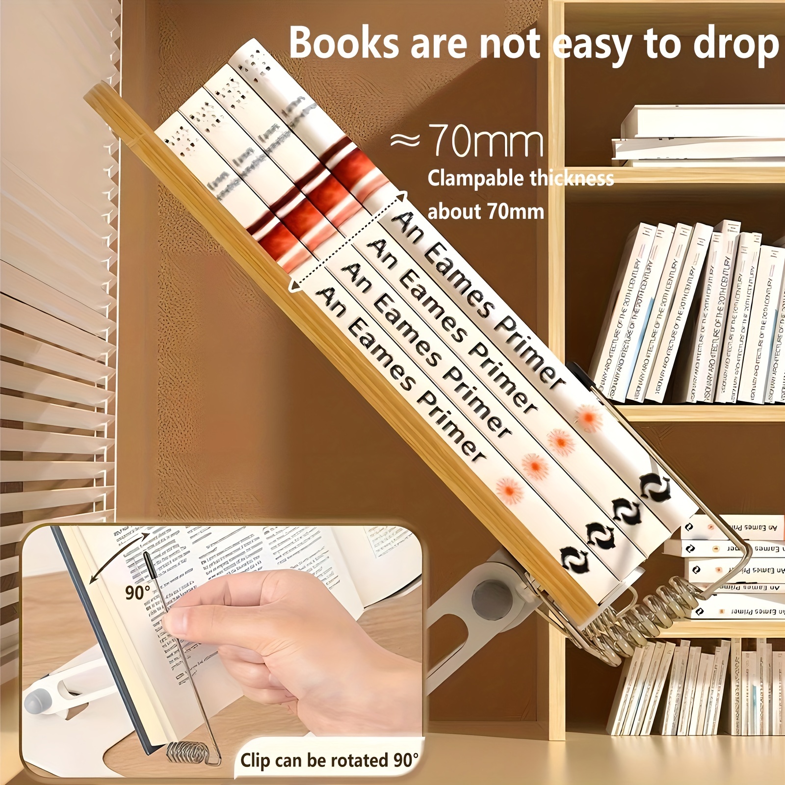 Soporte para libros de escritorio para leer, bandeja ajustable para libros  con clips para papel de página, soporte de madera multifunción para