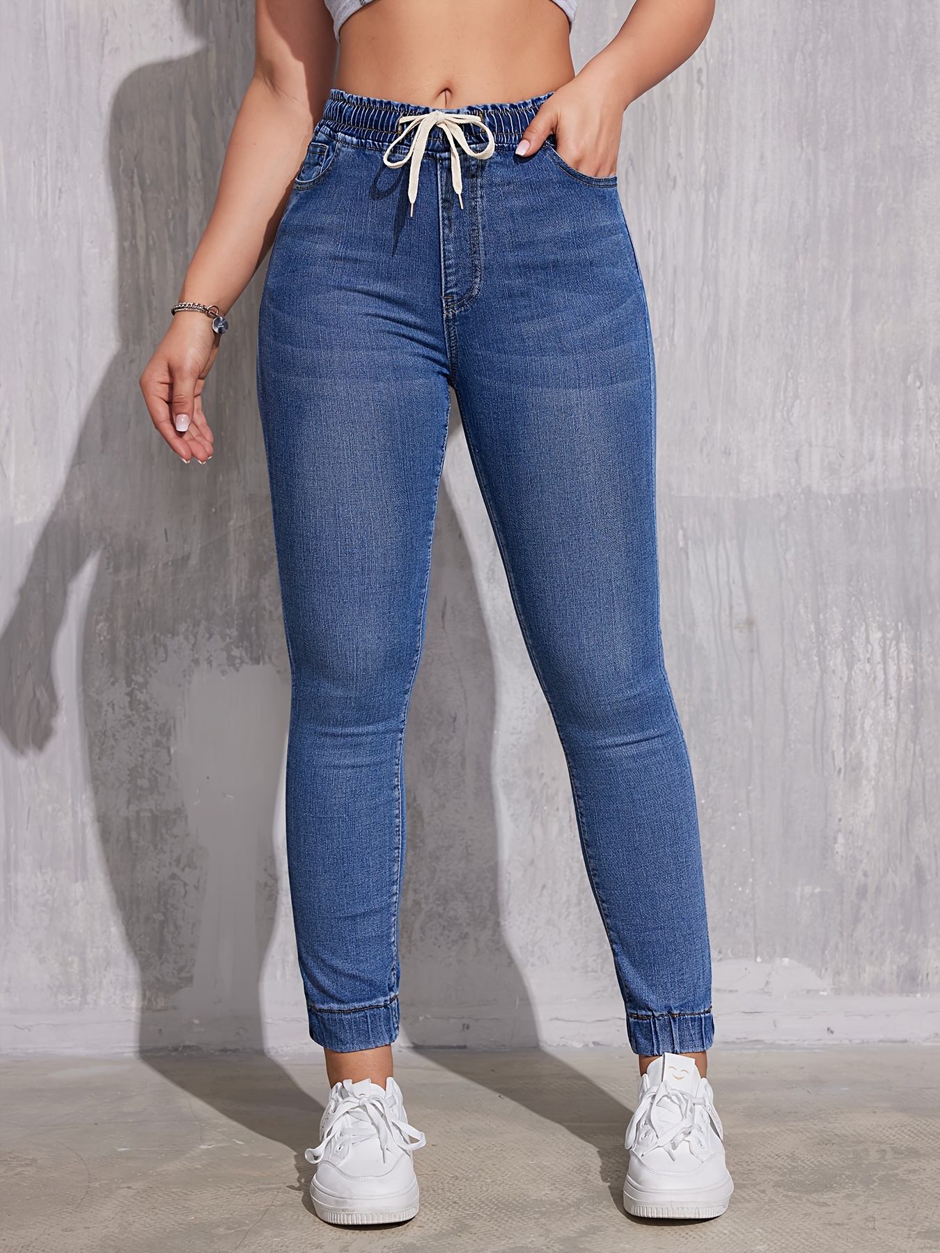 Blue High Waist Elastic Stretch Mid Rise Skinny Jeans For Women Washed  Denim Skinny Pencil Pants By Jeggings From Handsomewear, $20.43