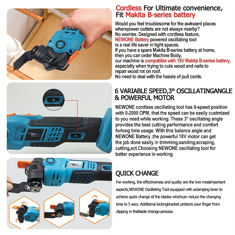 18v Quick Release Oscillating Tool Multi-tool Home Decor Multifunctional  Tools Power Tools Trimmer Renovator Multifunctional With 2000amh Battery  And Plastic Case Packing Us Plug Temu