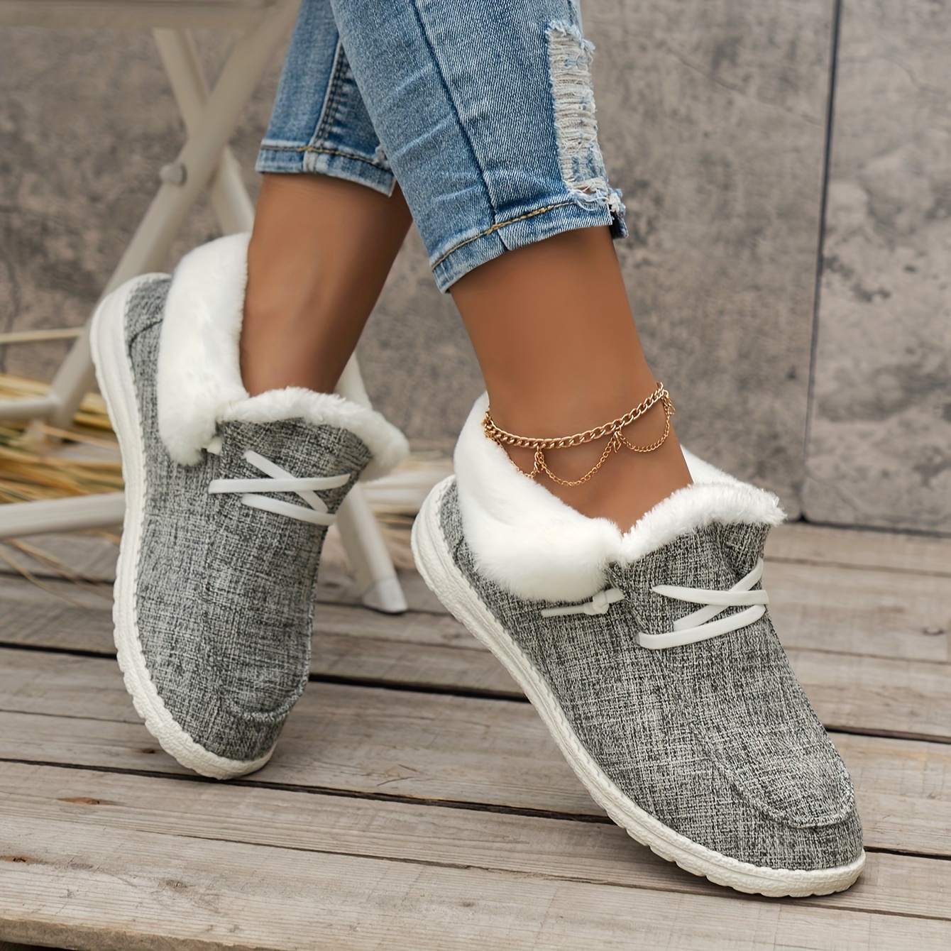 Women's Fluffy Fleece Lined Canvas Shoes Thermal Slip Low - Temu