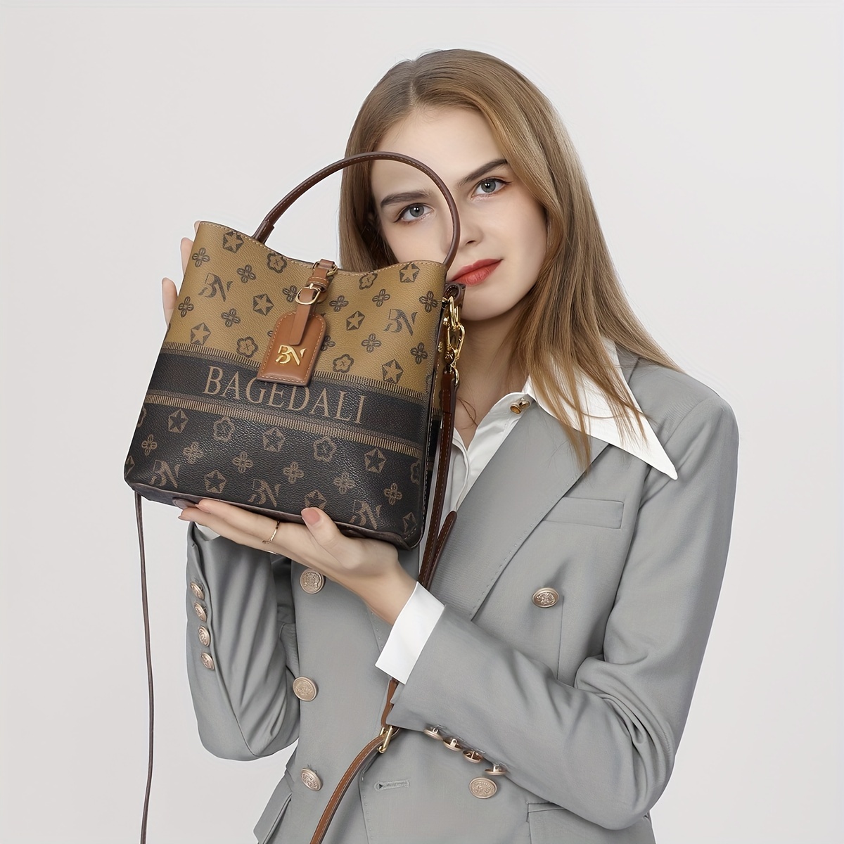BAGEDALI Ladies Printed Tote Handbag High-Capacity Leather Elegant Vintage Women Commuter One