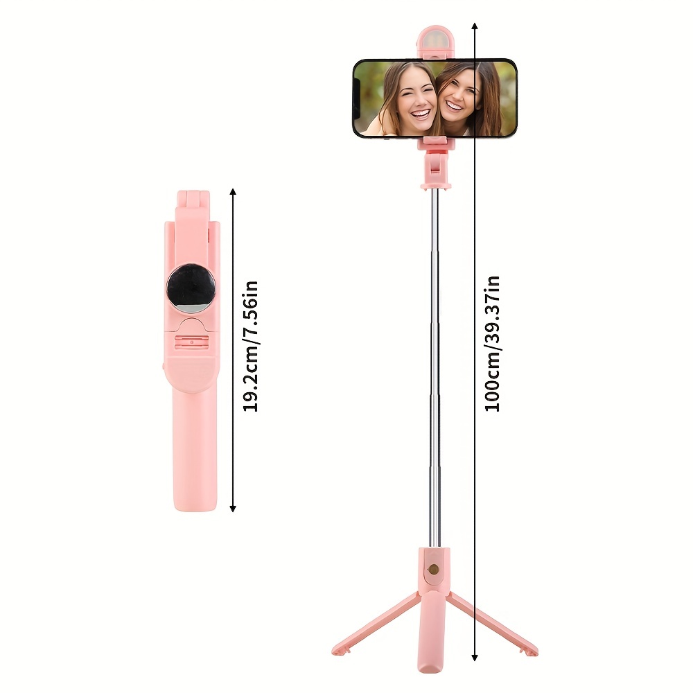 Palo selfie con trípode rosa
