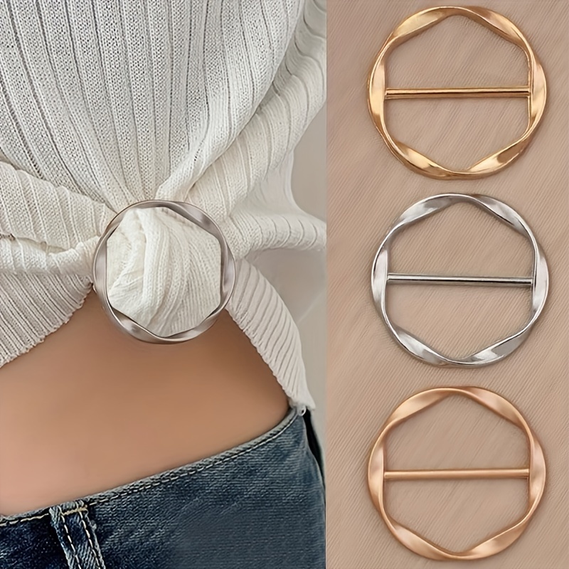 2pcs Silver Scarf Rings, T-shirt Collar Clips, Fashionable Metal Round  Buckle Clothes Hat Belt Accessories For Women