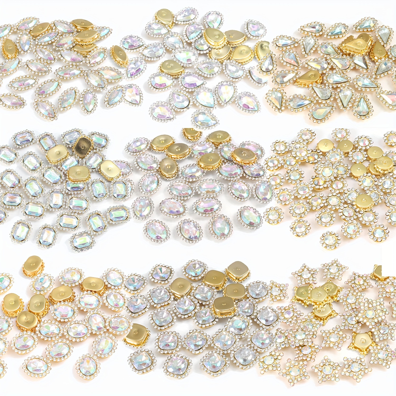 LASHALL Round Shapes & Gold Sew On Rhinestones With Crystal Glass