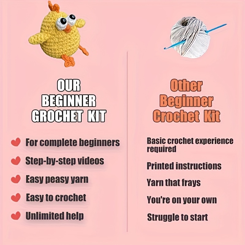 Crochet Kit for Beginners, Crochet Animal Kit, Crochet Starter Kit with  Yarn, Polyester Fiber, Crochet Hooks, Step-by-Step Instructions Video