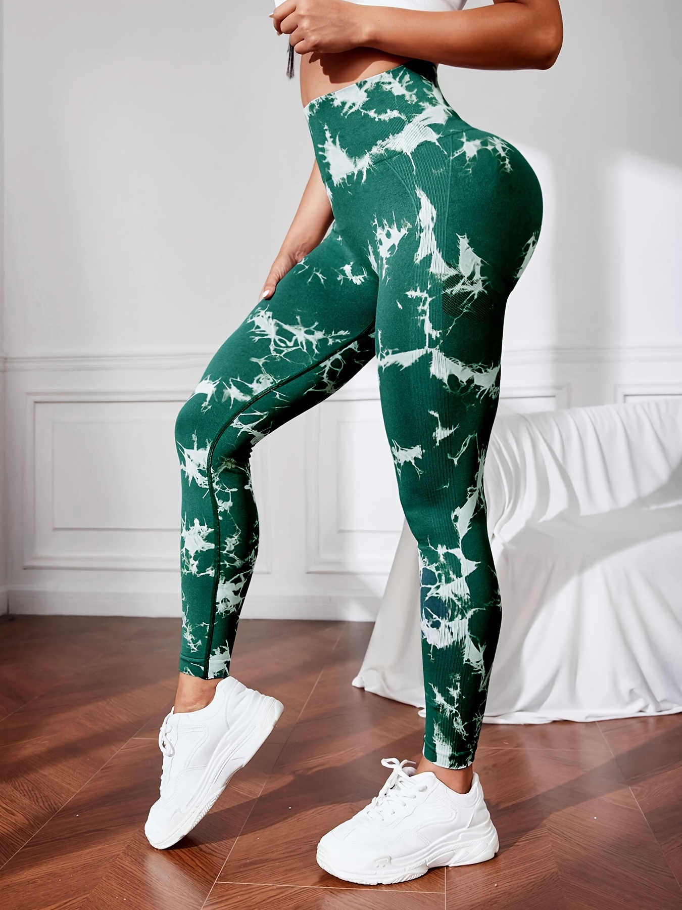 Women Green & White Tie-Dye Printed Super Stretchy & High Elastic