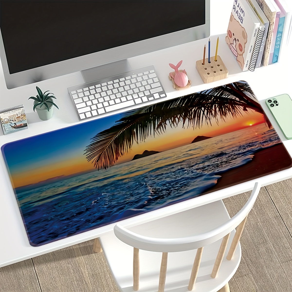 

Minimalist Design Beach Sunset And Coconut Tree Big Mouse Pad Computer Hd Keyboard Pad Mouse Pad Table Pad Natural Rubber Anti Slip Office Mouse Pad Table Accessories