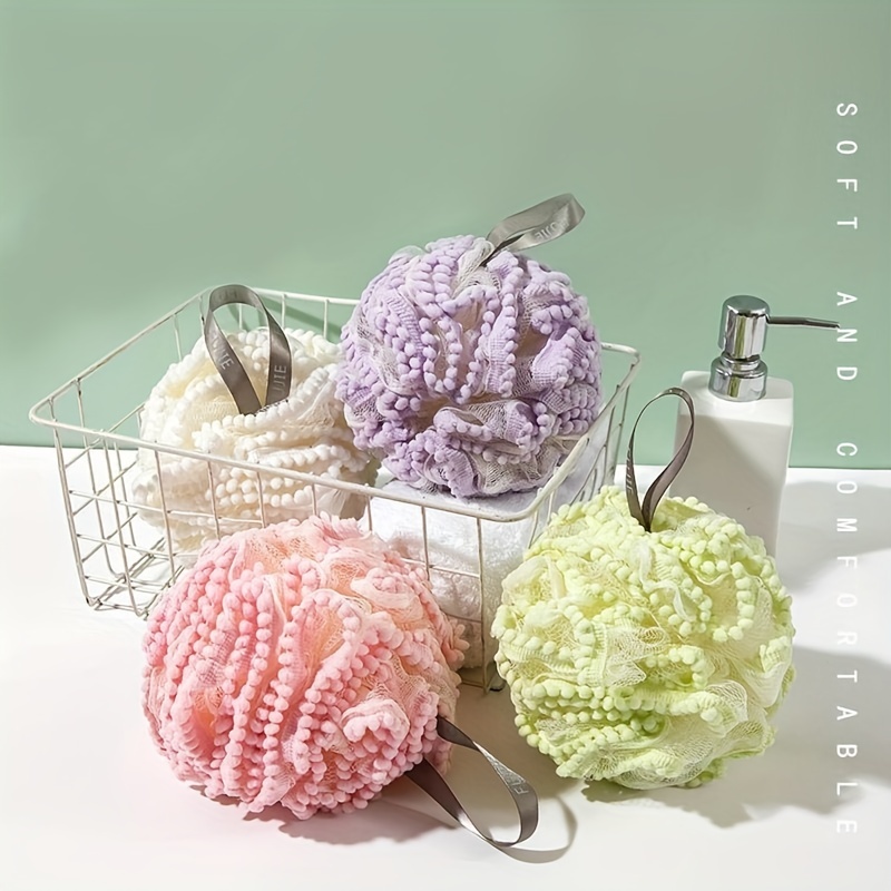 3pcs Cute Bath Sponge Balls and Hooks Set, Random Colors
