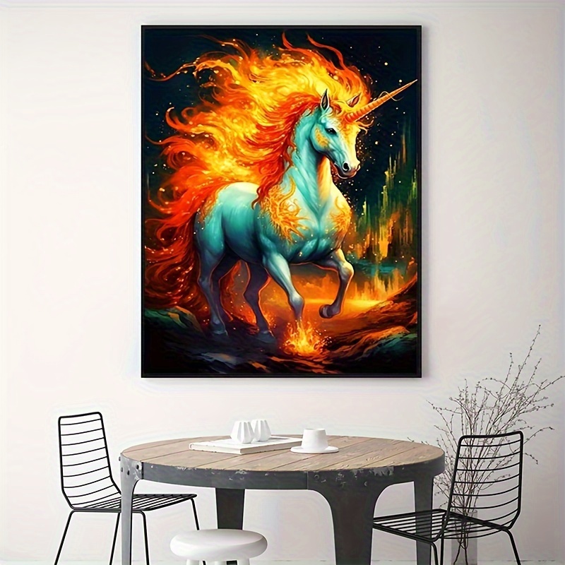 Fire Unicorn Diamond Painting Kit 5d Diy Mosaic Rhinestone Temu