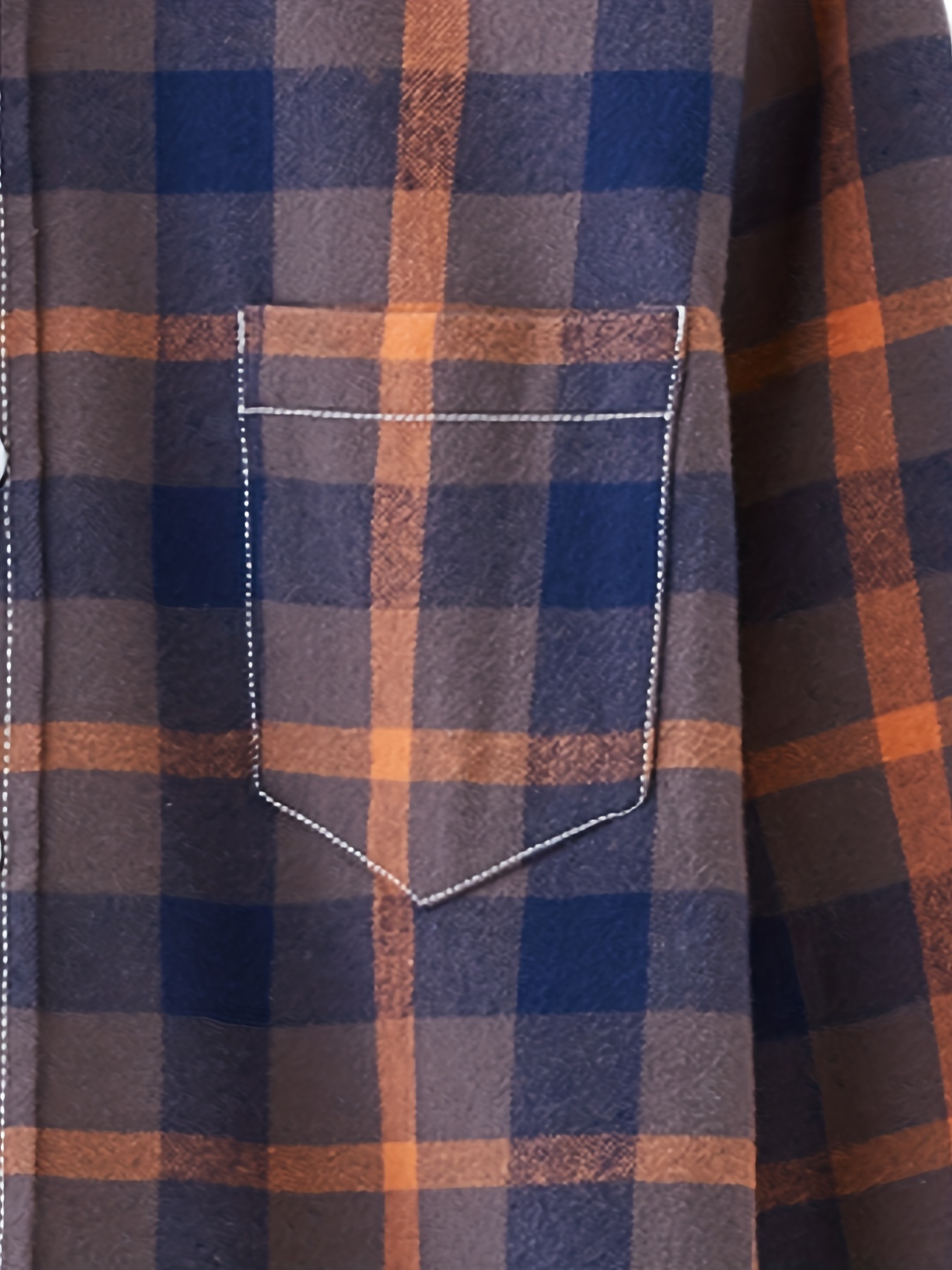 Burnt-Orange Navy Plaid Flannel Button-Up