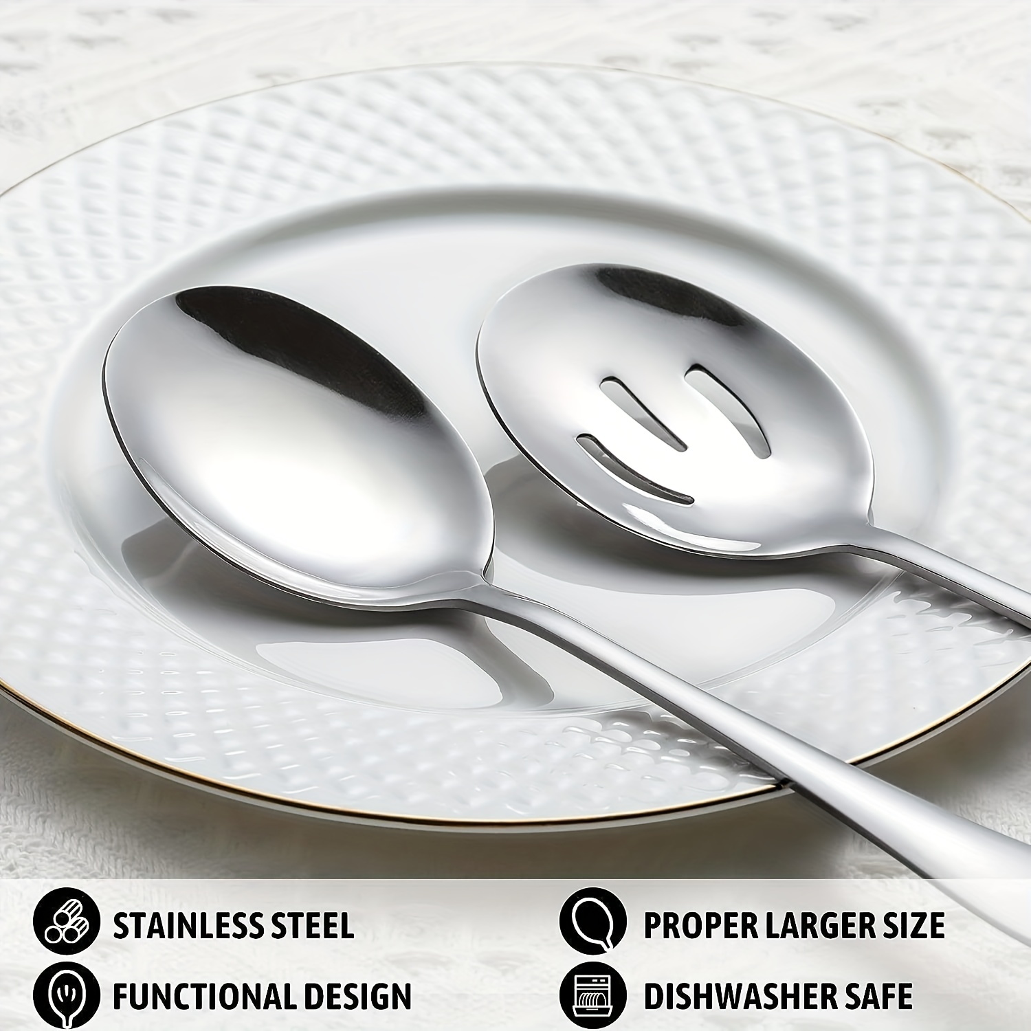 Stainless Steel Serving Spoon Set With Slotted Spoon Serving - Temu