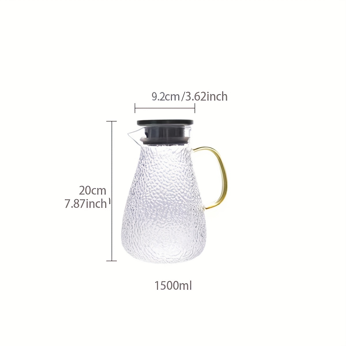 1pc, Heavy Duty Borosilicate Glass Pitcher with Lid - Chinese Vintage Style  Design for Cold Beverages - 60.9oz Capacity - Kitchen Gadgets and Accessor