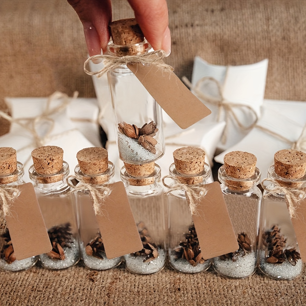  Paquete de 10 botellas pequeñas de vidrio con tapas de corcho,  mini tarro de masón, tarjetas de 32.8 ft de cuerda de cáñamo para recuerdos  de boda, decoración de fiestas, mermelada