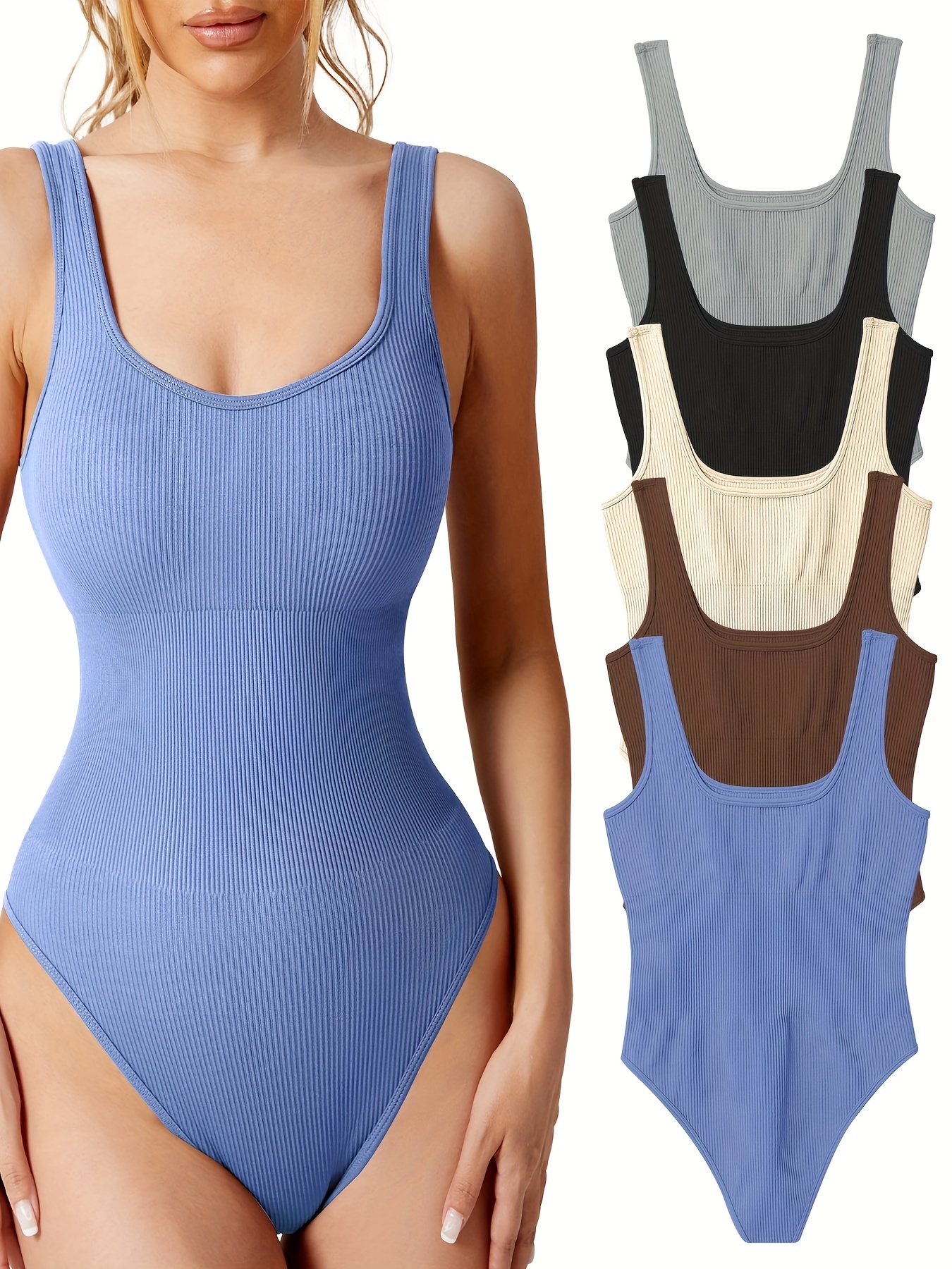 Women's Sexy Ribbed Sleeveless Tank Top One Piece Bodysuit Thong Leotards G  String Tummy Control Shapewear Jumpsuit