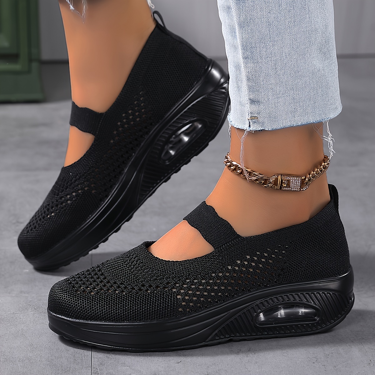 women s breathable knit sneakers casual slip outdoor shoes details 4