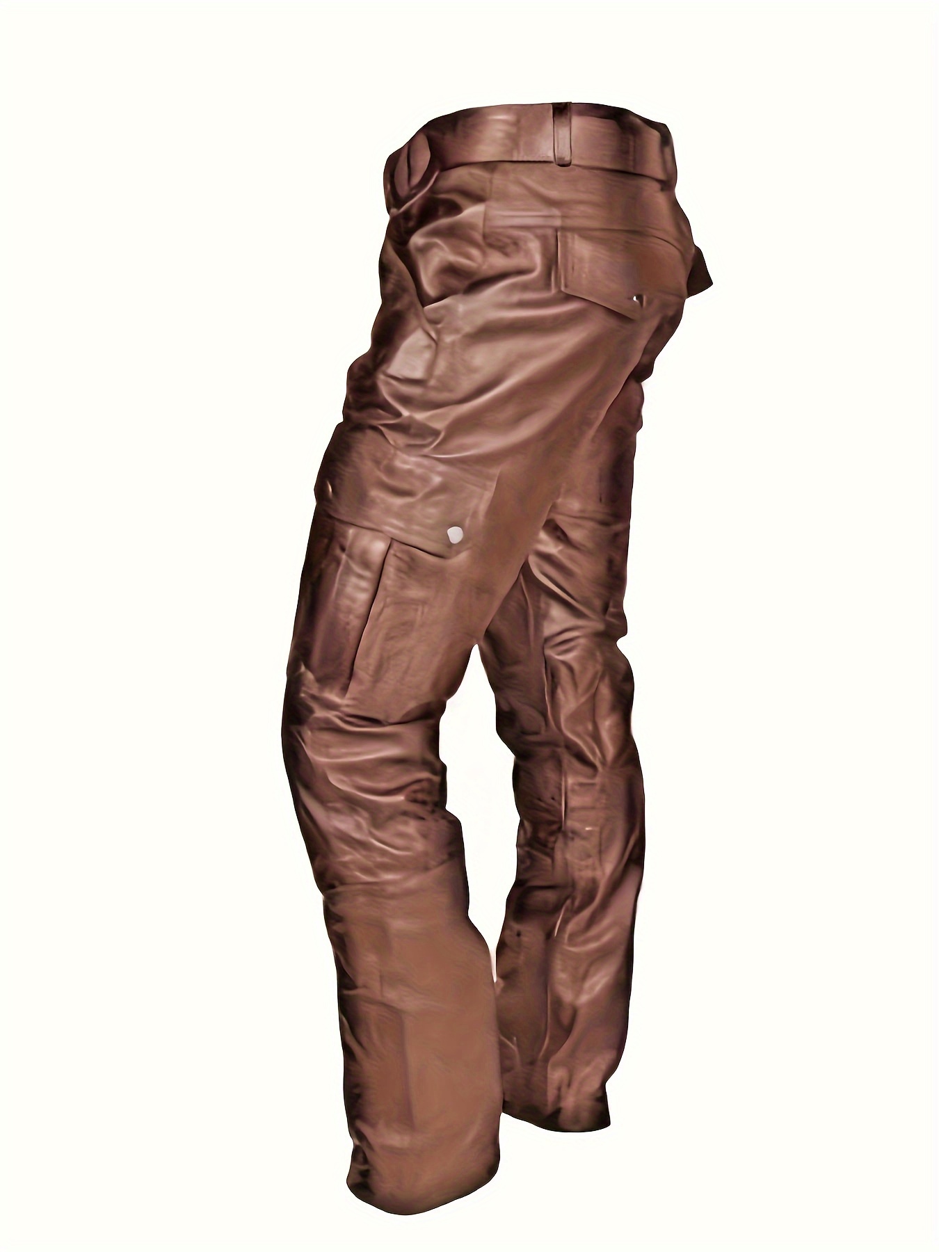 Pantalón de cuero sintético con bolsillos cargo grandes