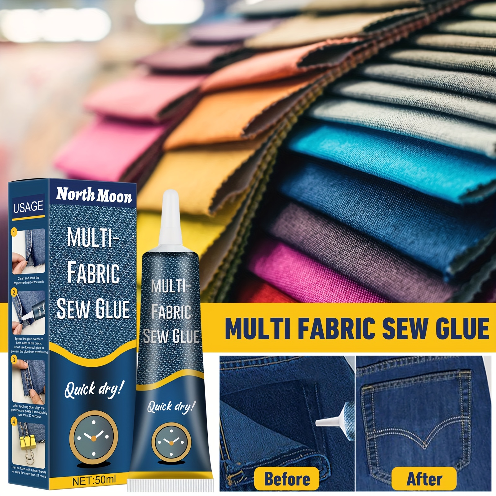 Multi-Fabric Sew Glue, Cloth Repair Sew Glue, Instant Cloth Sew Glue Liquid  for Jeans, Printing Pants, Cotton Flannel, Denim Leather, Fast Dry and
