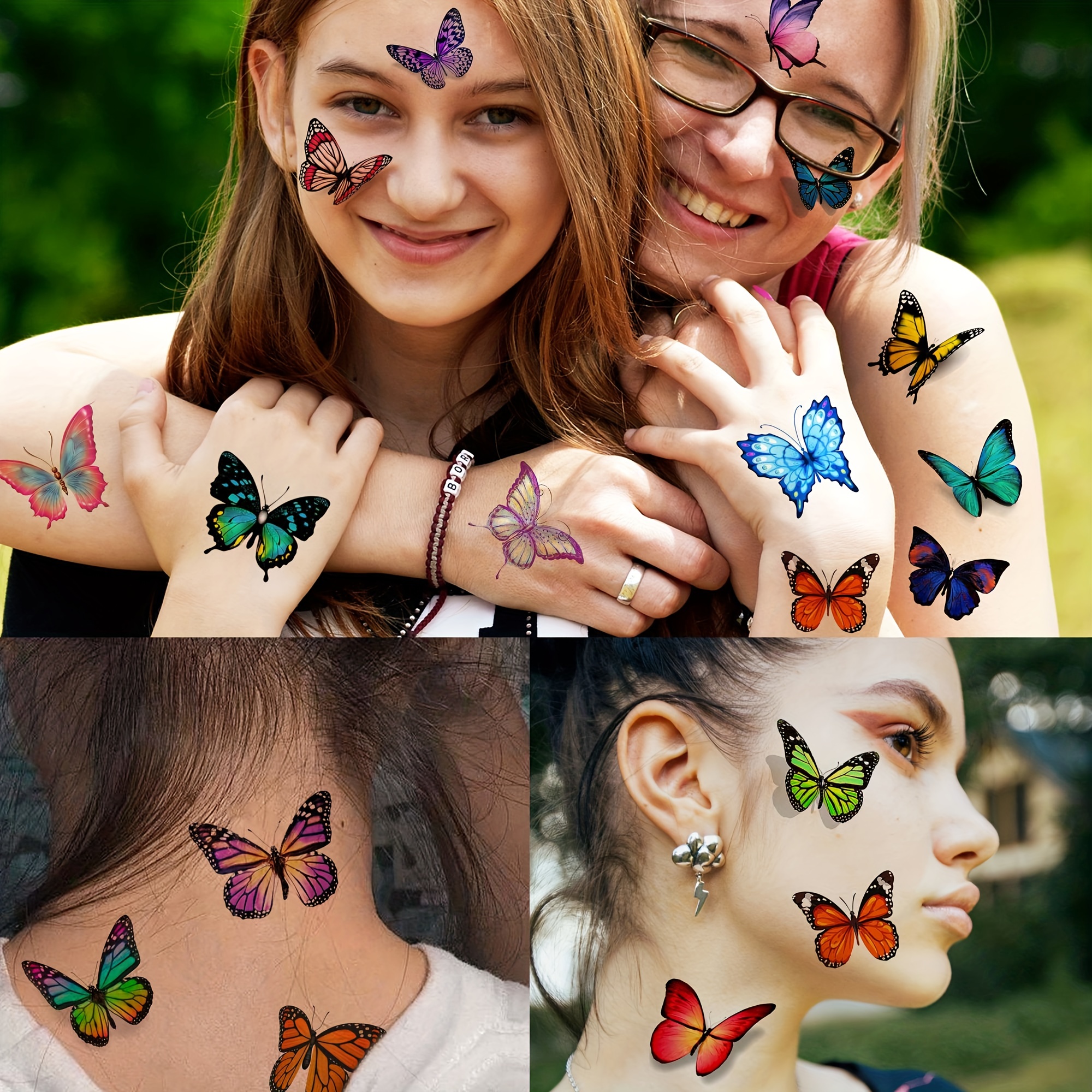 Colorful Butterfly Temporary Tattoos Women Watercolor 3d - Temu