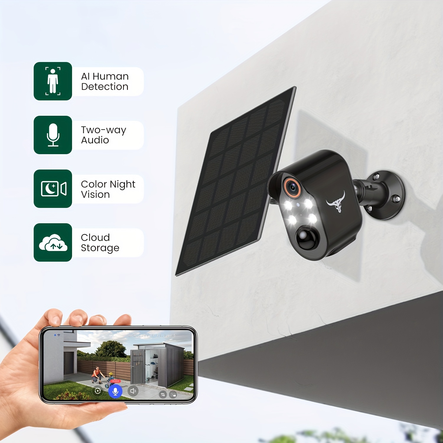 Cámara de seguridad inalámbrica para exteriores con panel solar: cámaras de  visión nocturna WiFi de 1080p alimentadas por pilas para el hogar