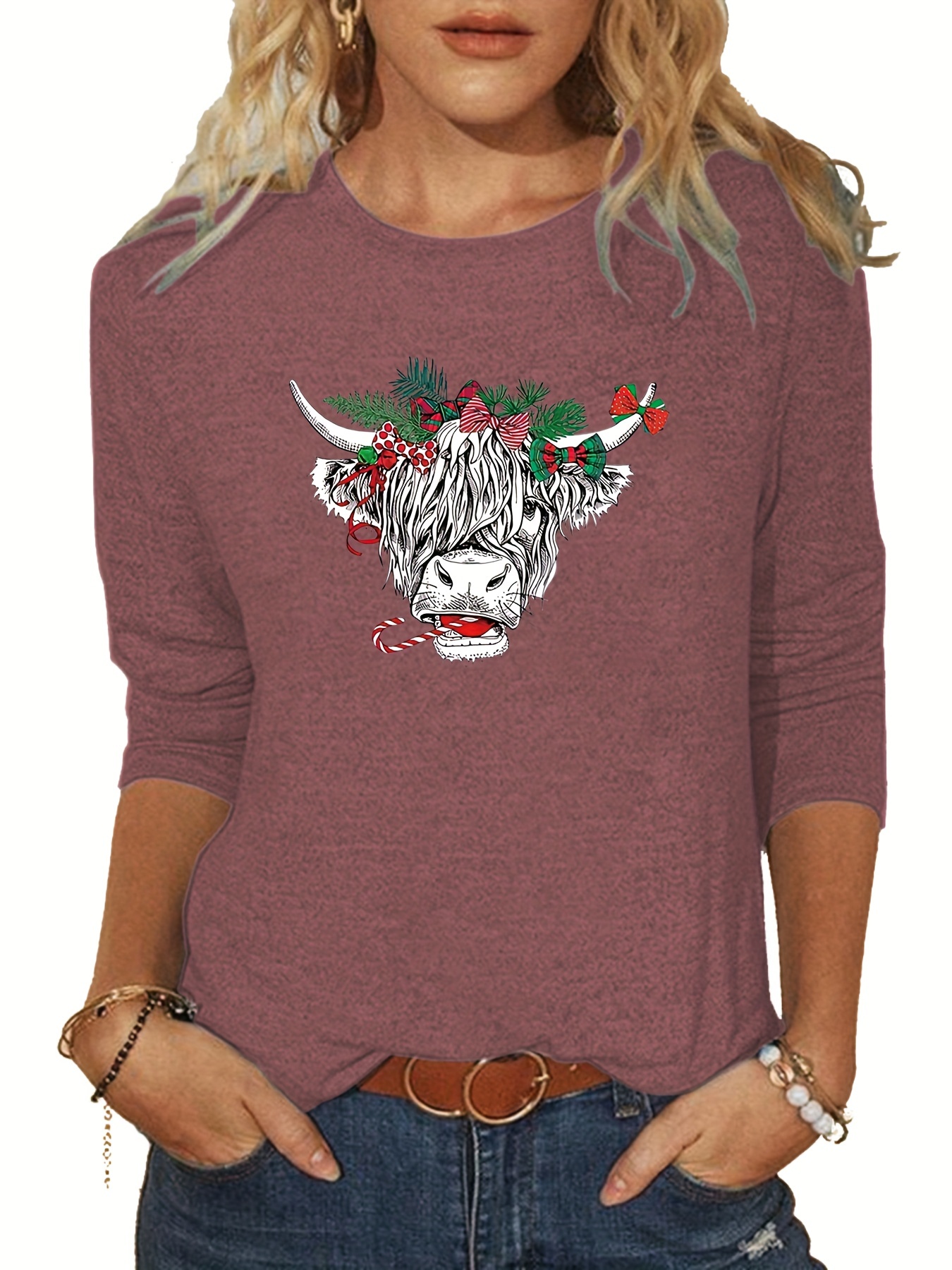 Plus Size Christmas Casual T shirt Women's Plus Cow Print - Temu