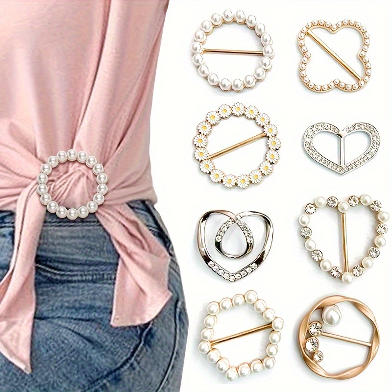 5PCS T-Shirt Clips Scarf Buckle Set Alloy Round Clothing Decoration For  Women Girls