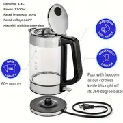 1pc, Drelex 60.87oz Electric Kettle, Glass Teapot And Hot Water Boiler, Food Grade 304 Stainless Steel, Indoor Water Dispenser, Coffee Pot, Automatic Power Outage And Anti Dry Burn Protection, 1200W, Household Use, BPA Free, Kitchen Accessories details 3