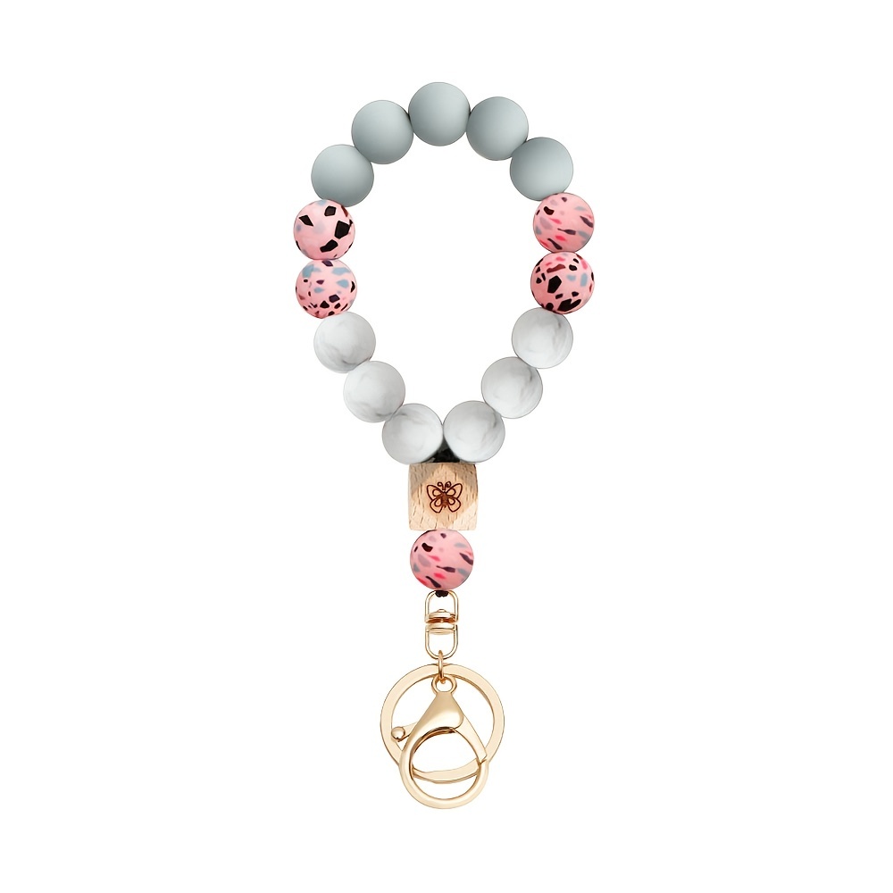 Butterfly Wood Bead Elastic Bracelet Key Chain