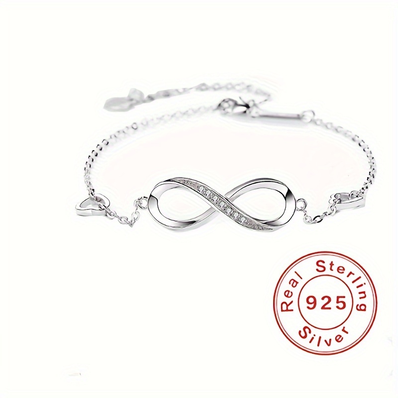 925 Thin Shiny Symbol Temu Bracelet Silver Infinity - Chain Inlaid