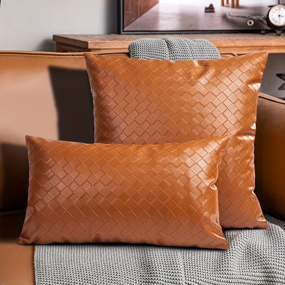 Modern Faux Leather Throw Pillow Covers For Living Room, Bedroom