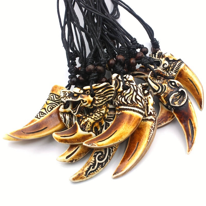 12pcs Mixed Cool Imitation Bone Carved Dragon Totem Necklaces