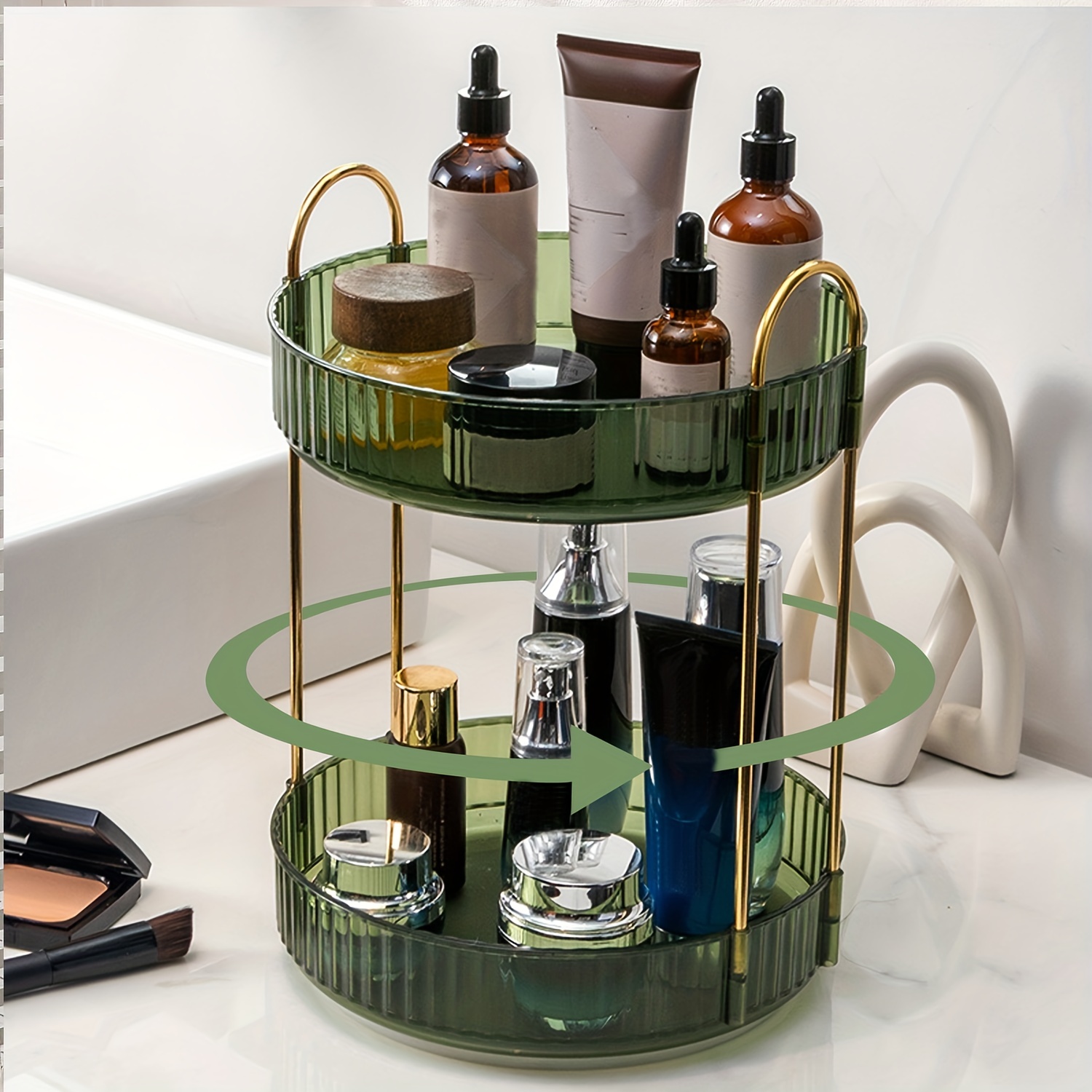 Organizador de maquillaje giratorio 360 Syntus, soporte giratorio de  carrusel de maquillaje de baño ajustable para bricolaje, caja de  almacenamiento de cosméticos de gran capacidad, estante de tocador, para  brochas de maquillaje