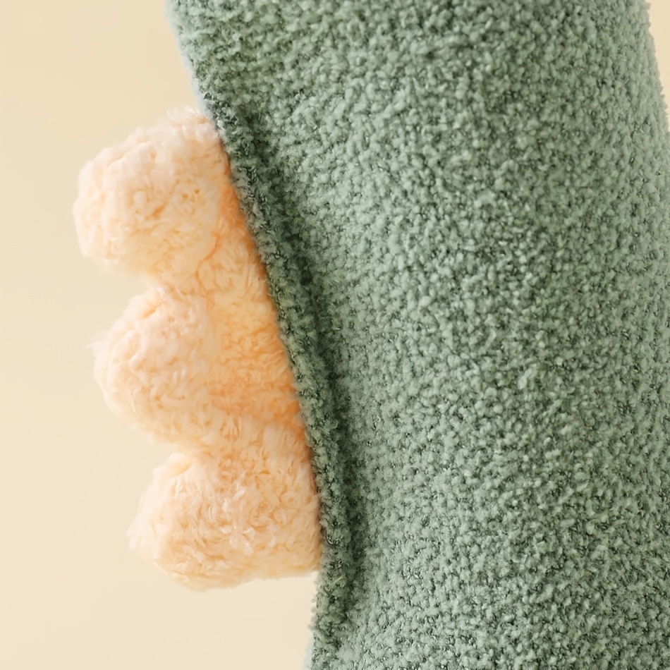 1pair Baby Floor Socks Thickened Warm Non-slip Cute Dinosaur Toddler Socks For Boys And Girls