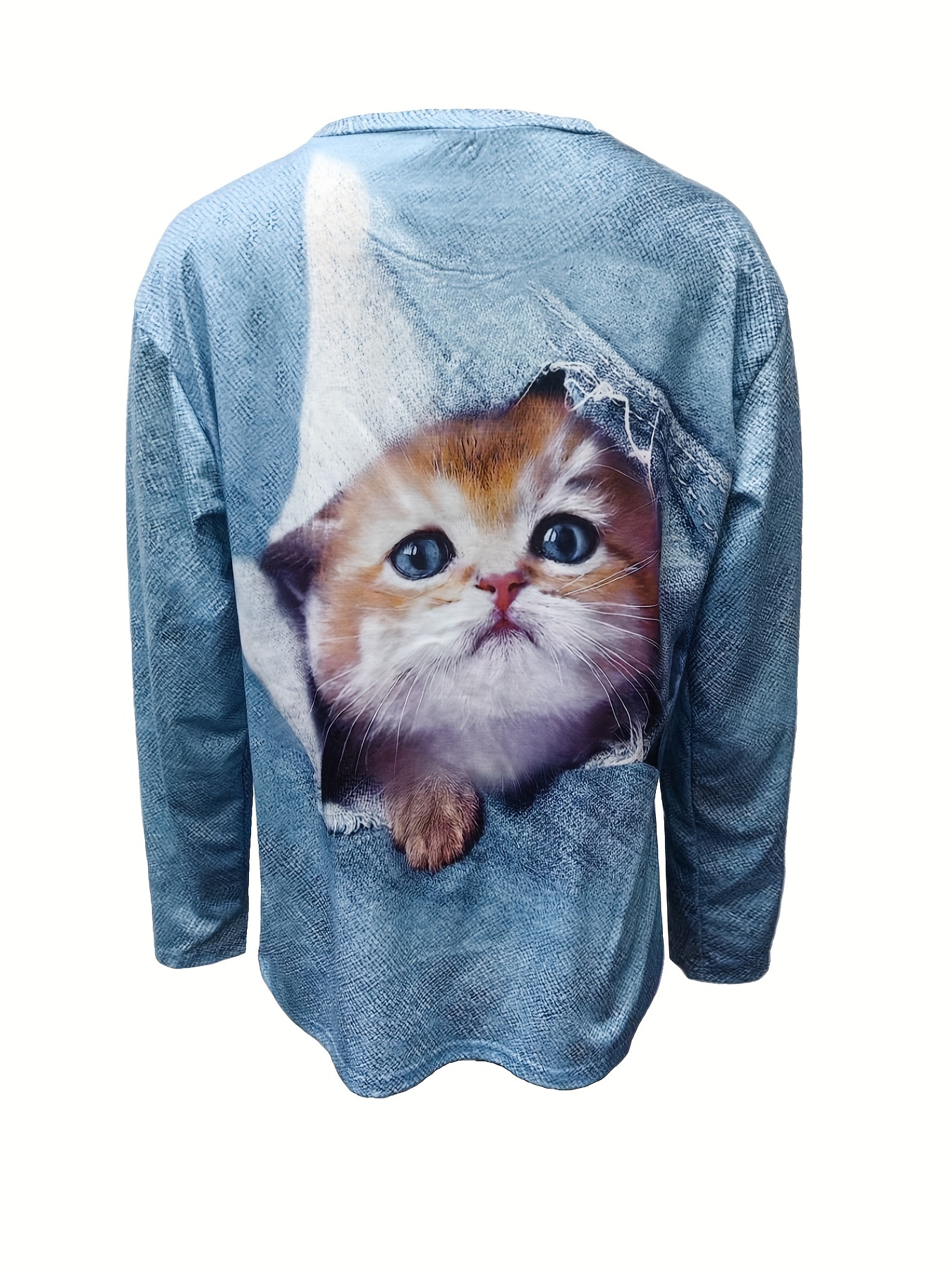 Camisola de manga comprida estampada para gato feminina, Hoodies