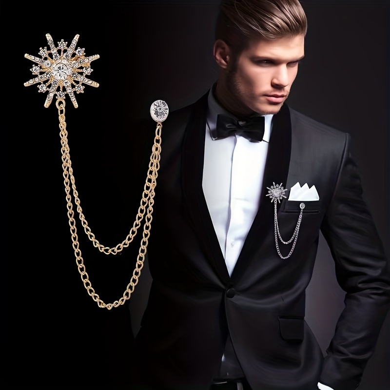 New Retro Brooch Pin Badge for Men Suit Peacock Tassel Collar Pins with  Chain Shirt Crystal Corsage Luxury Jewelry Accessories