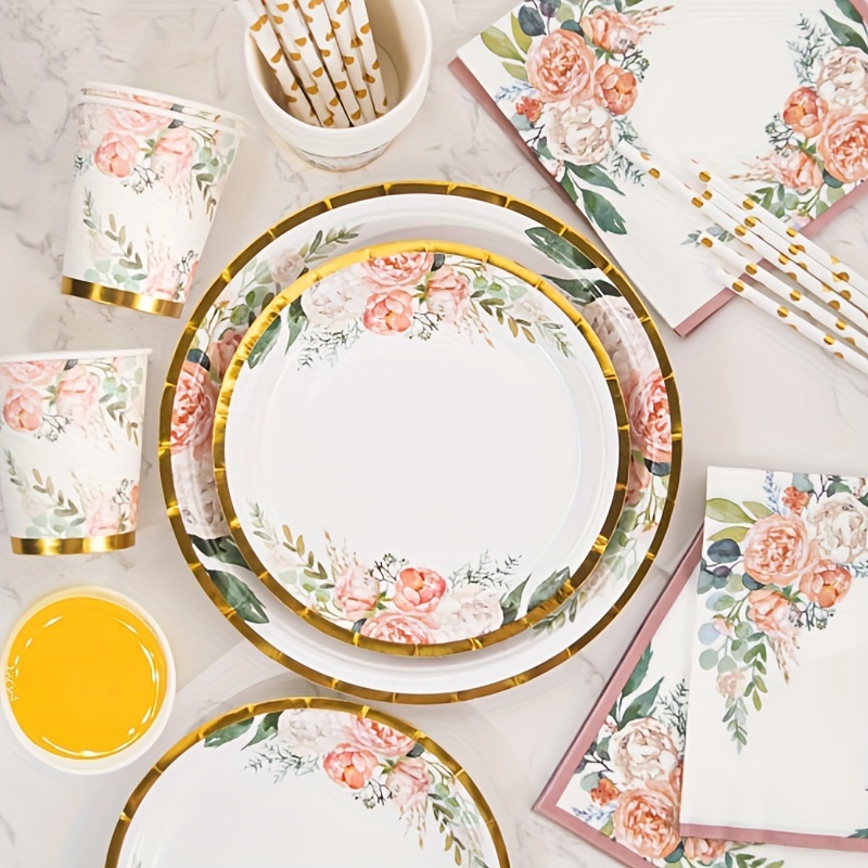 Floral Paper Plates And Napkins Party Supplies Serves 10 - Temu