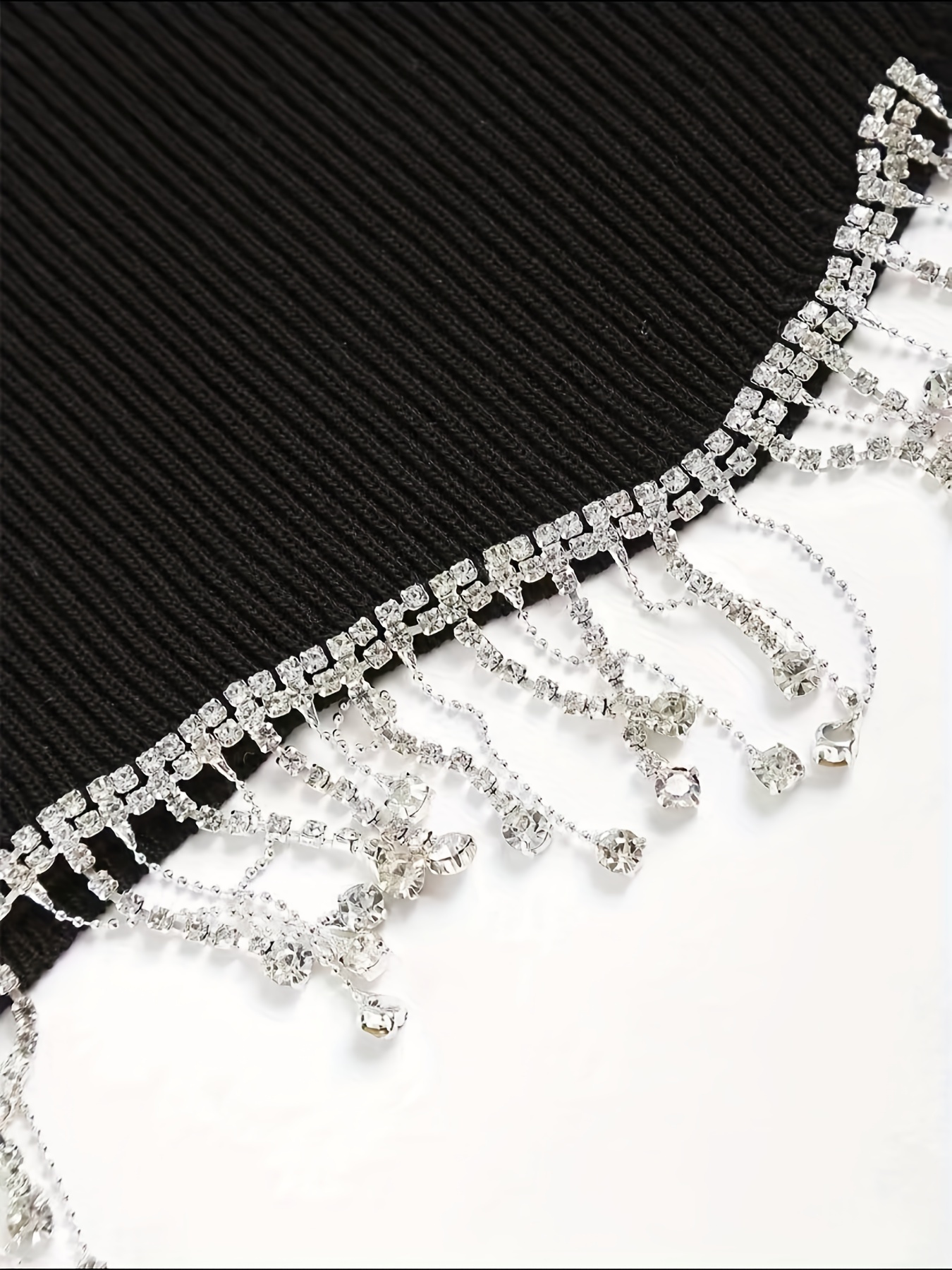Solid Crop Top Beaded Detail Crew Neck
