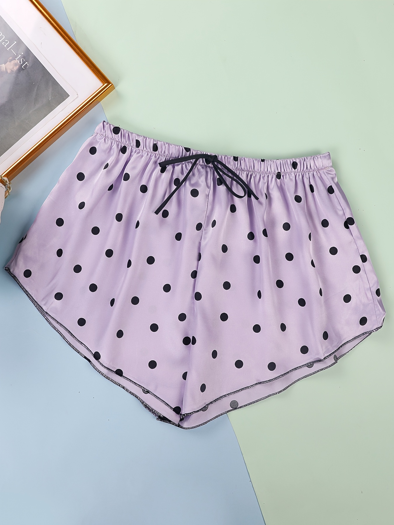 Polka Dot Satin Lace Up Shorts Women's Sleepwear