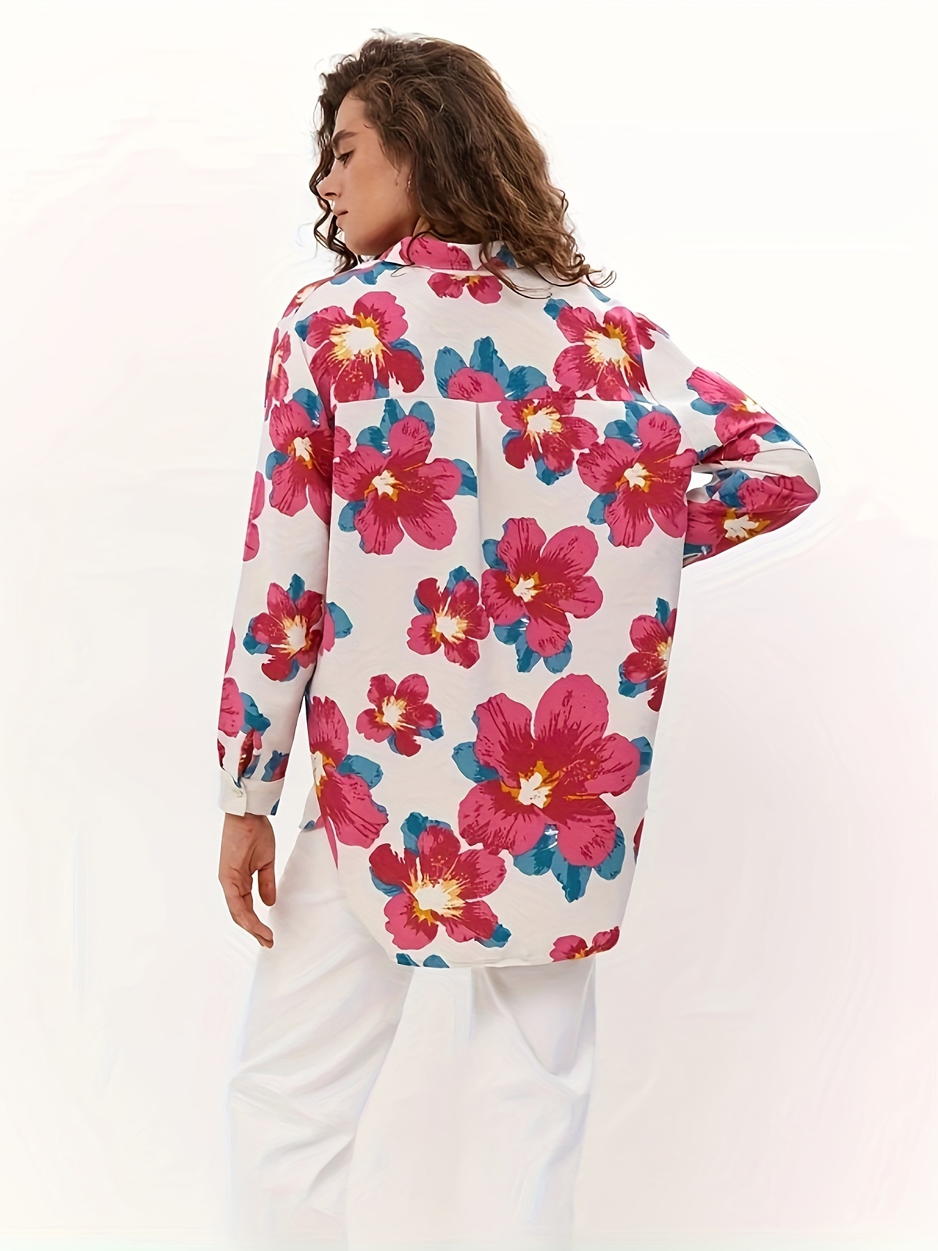 floral print button front blouse casual long sleeve blouse for spring fall womens clothing