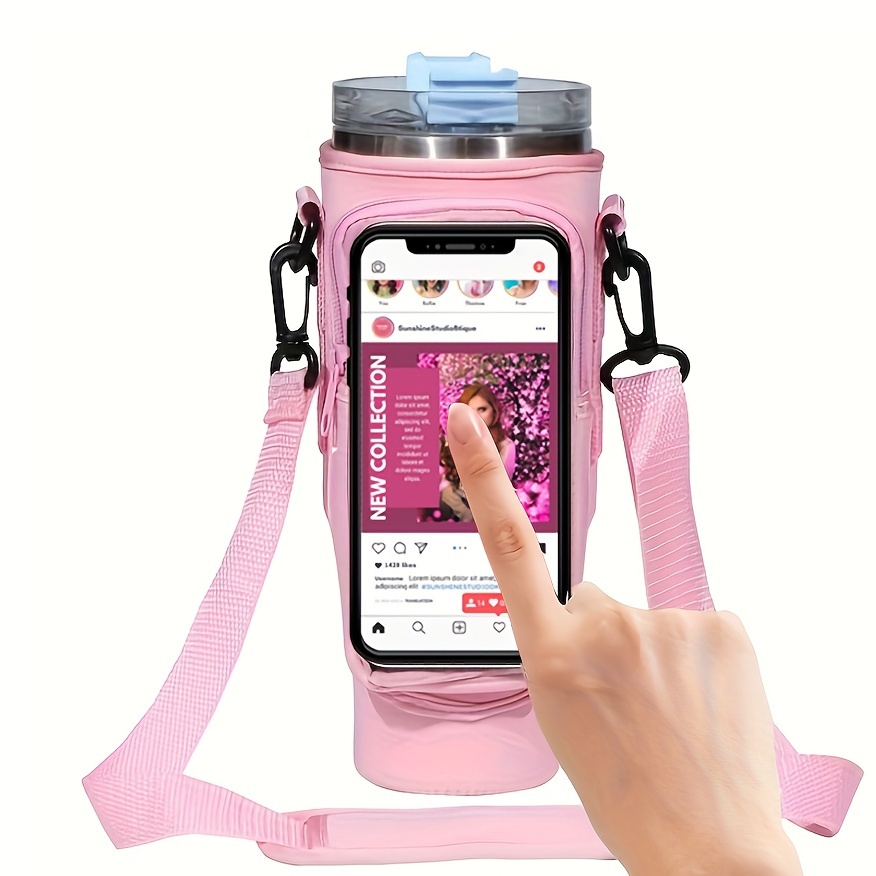 Water Bottle Holder with Strap for Stanley 40oz Tumbler with Handle, Water  Bottle Carrier Sling Bag with Phone Pocket, Tumbler Accessories for