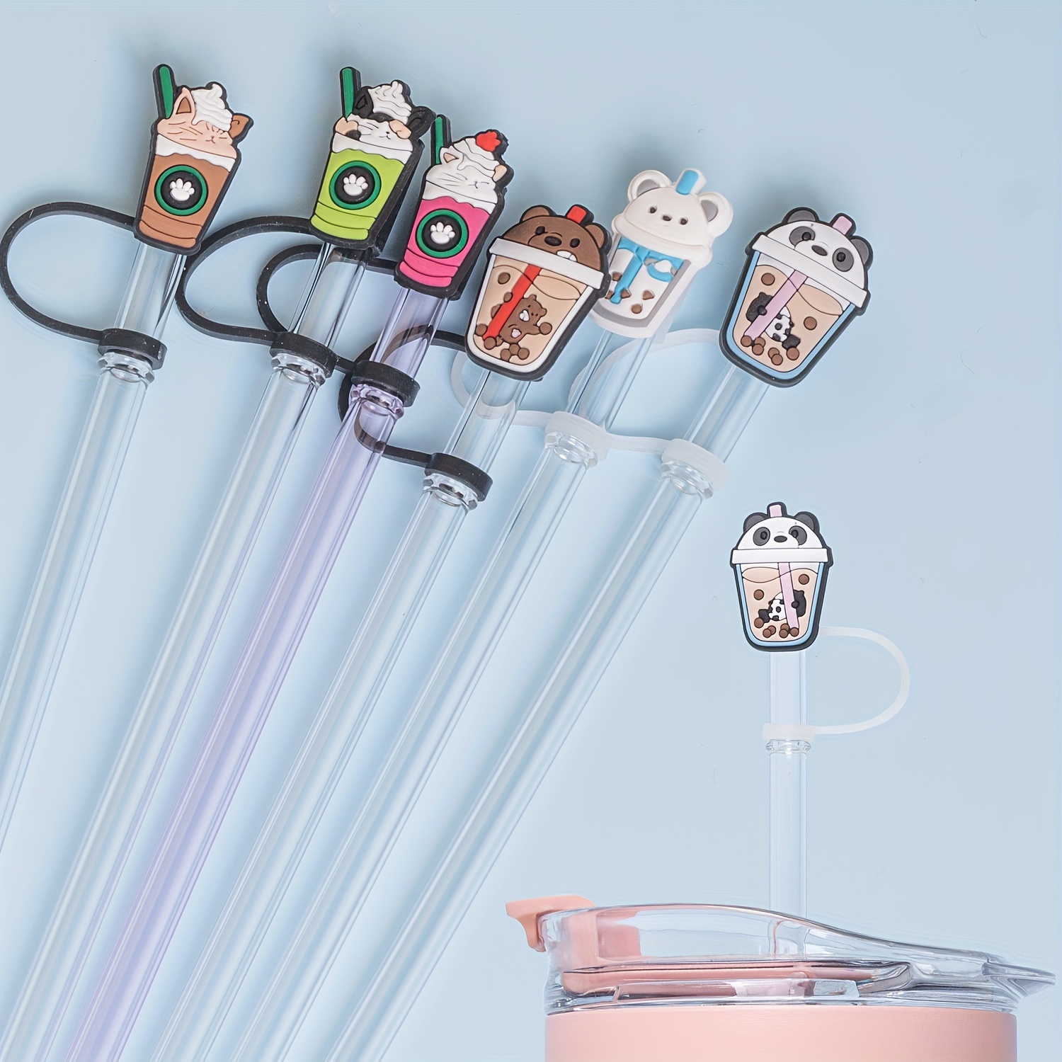 Straw Tips Cover Cartoon Cup Straw Tips Cover Straw Covers - Temu