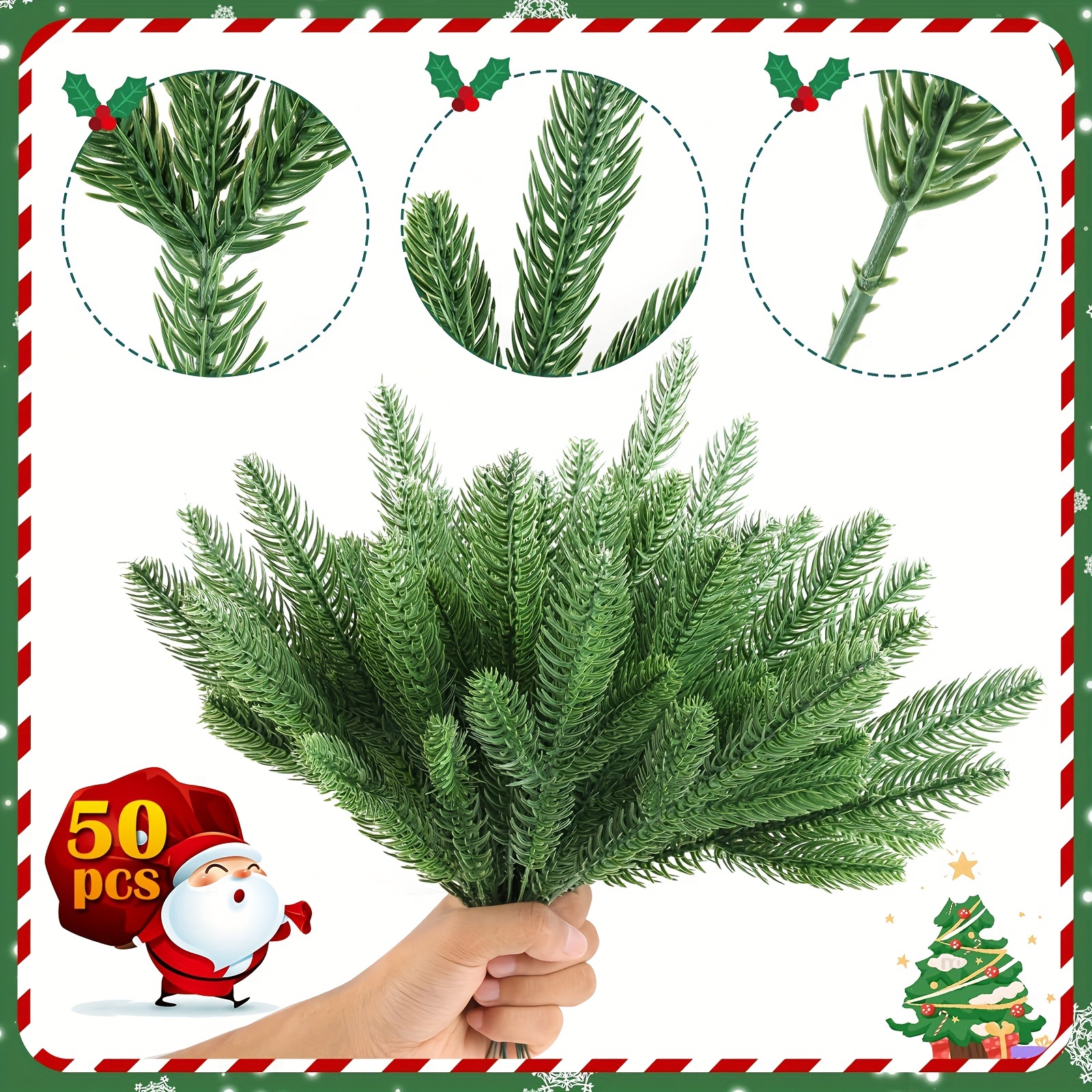 COOPHYA 50pcs Plastic PVC Pine Needles Pine Branches Fake Evergreen  Branches Christmas Wreath Picks Pine Tree Branches Christmas Supplies Green  Pine